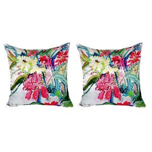 Pair of Betsy Drake Multi Florals No Cord Pillows 18 Inch X 18 Inch